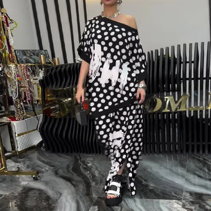 2-delni komplet: prevelik top in široke hlače za ženske-SI