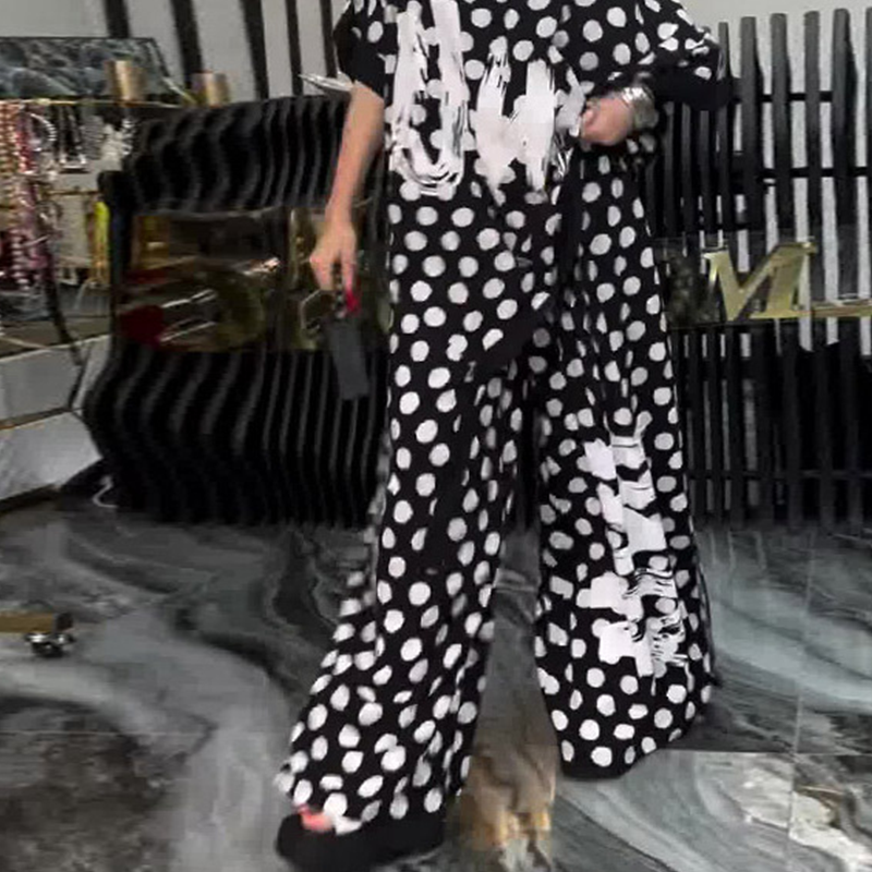 2-delni komplet: prevelik top in široke hlače za ženske-SI