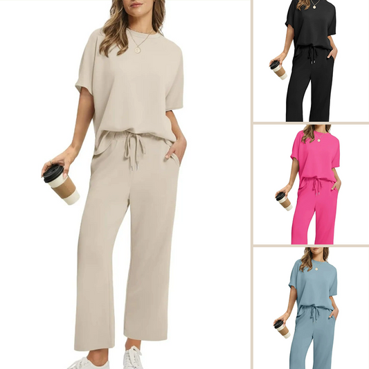 Conjunto de top y pantalón casual suave para mujer-ES