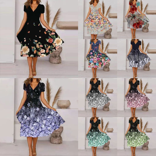 【S-4XL】🌺Vestido estampado fluido con cuello en V para mujer-ES