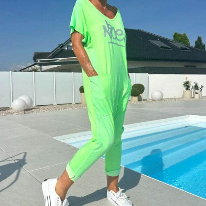 💖【S~5XL】Γυναικεία ολόσωμη φόρμα με τυπωμένα γράμματα και τσέπες σε μεγάλα μεγέθη-GR