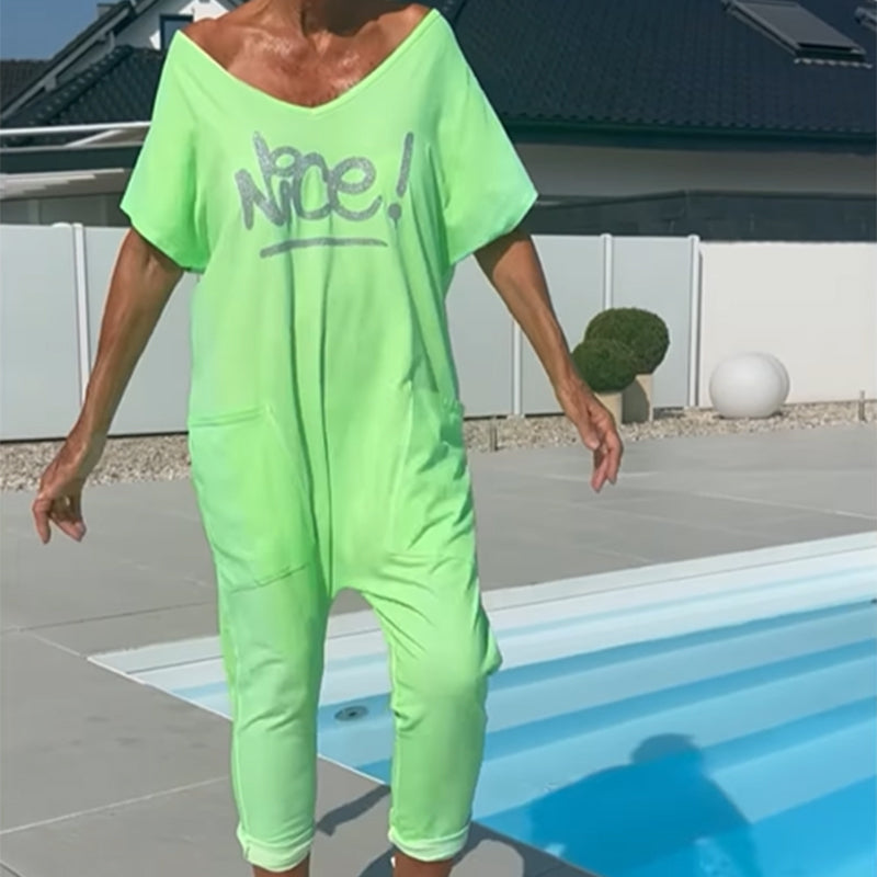 💖【S~5XL】Γυναικεία ολόσωμη φόρμα με τυπωμένα γράμματα και τσέπες σε μεγάλα μεγέθη-GR