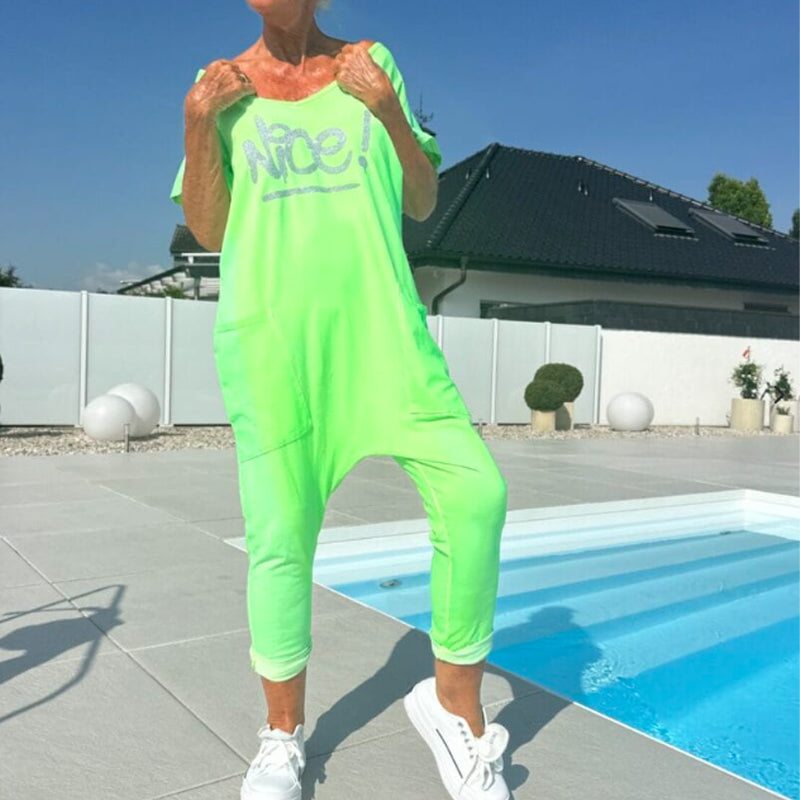 💖【S~5XL】Γυναικεία ολόσωμη φόρμα με τυπωμένα γράμματα και τσέπες σε μεγάλα μεγέθη-GR