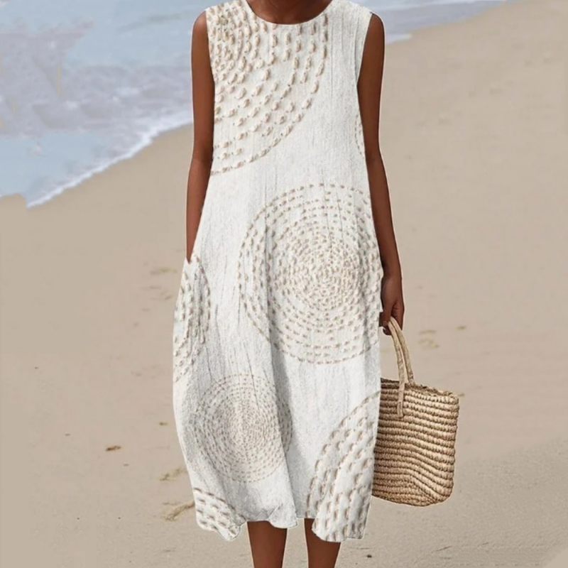 Modna ženska obleka brez rokavov z okroglim izrezom-SI