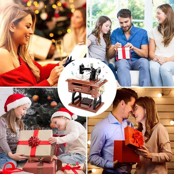 Mini medinė siuvimo mašinos muzikos dėžutė-LT