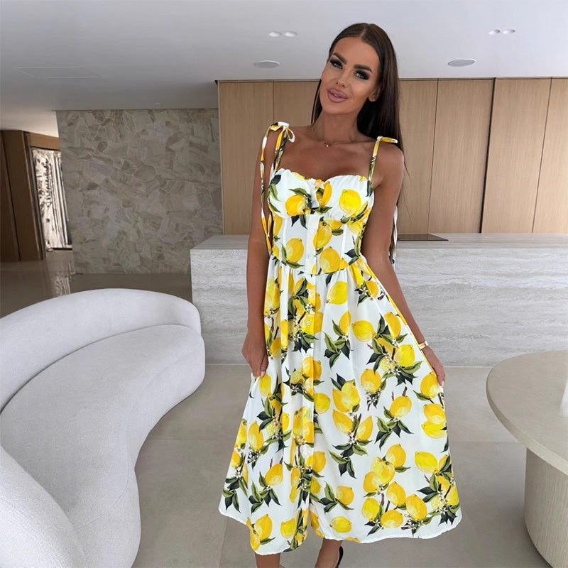 👗Elegantna ženska obleka s tankimi naramnicami in cvetličnim potiskom-SI