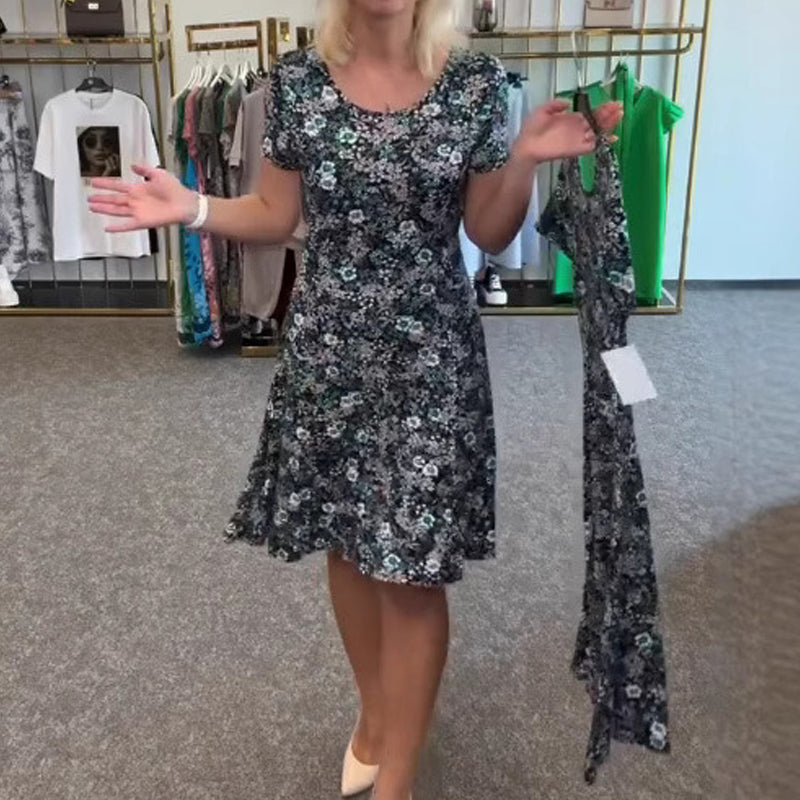 Γυναικείο casual φόρεμα με φλοράλ τύπωμα γύρω από τον λαιμό-GR