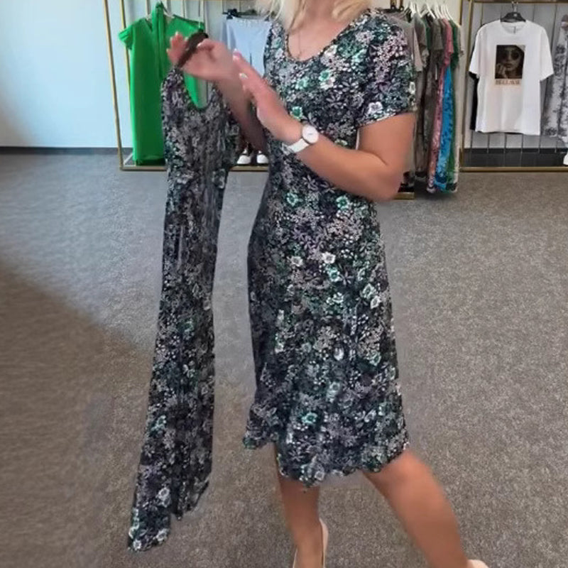 Γυναικείο casual φόρεμα με φλοράλ τύπωμα γύρω από τον λαιμό-GR