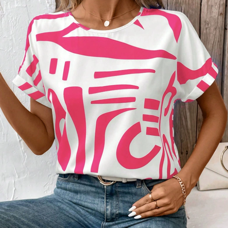 Ženska majica s kratkimi rokavi za ležerno uporabo-SI