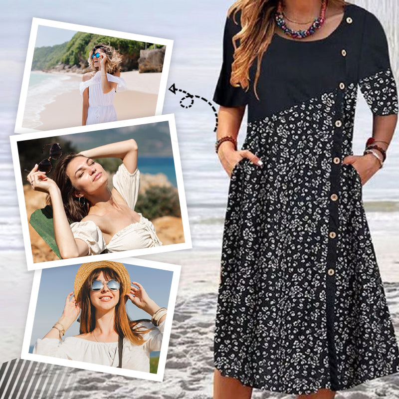 Vestidos de algodón estampados vintage para mujer-ES