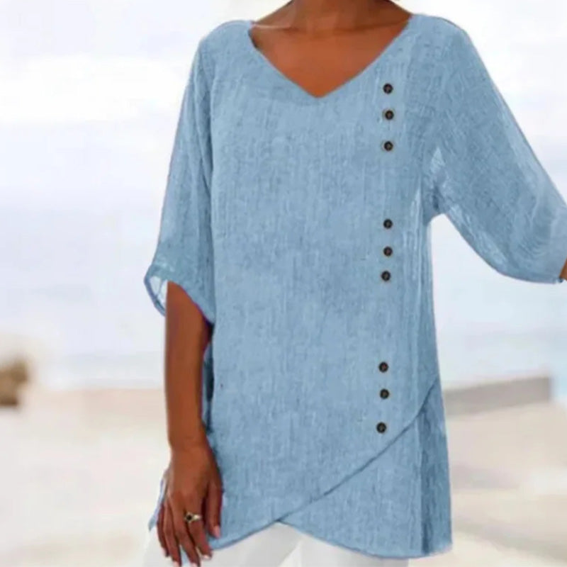 ✨Νέα Ρομαντική Σικ Γυναικεία Μπλούζα με V λαιμόκοψη-GR