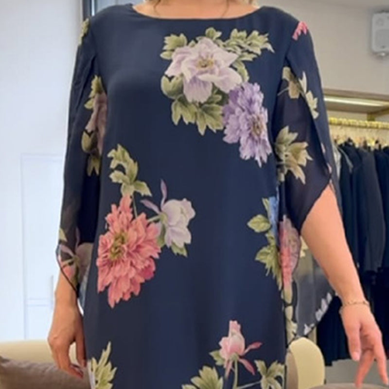 Elegantna duga ženska haljina s printom na vratu-HR