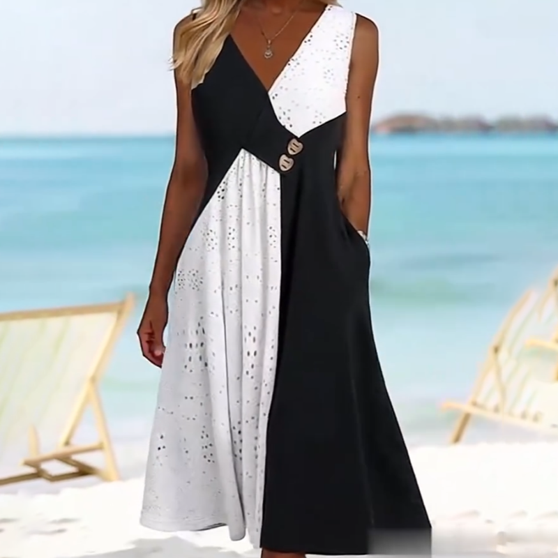 👗 Elegantna ženska obleka s srčkastim izrezom in modernim patchworkom-SI