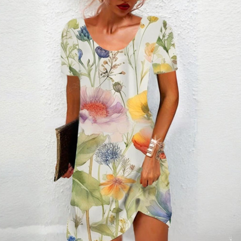 Ženska vsakodnevna obleka s cvetličnim vzorcem-SI