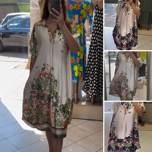 Vestido floral suelto con escote en pico-ES