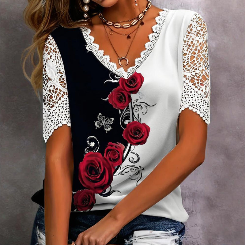 Spausdinti nėriniai su trumpomis rankovėmis-LT