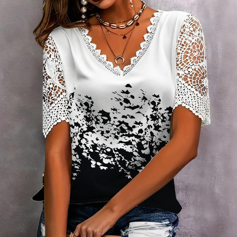 Spausdinti nėriniai su trumpomis rankovėmis-LT