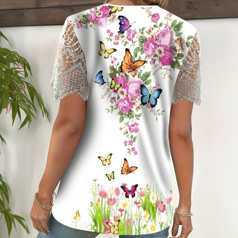 Spausdinti nėriniai su trumpomis rankovėmis-LT