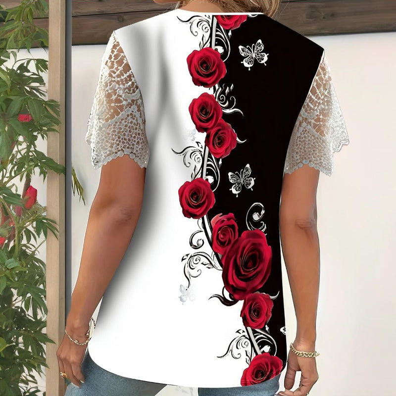 Spausdinti nėriniai su trumpomis rankovėmis-LT