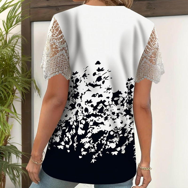 Spausdinti nėriniai su trumpomis rankovėmis-LT