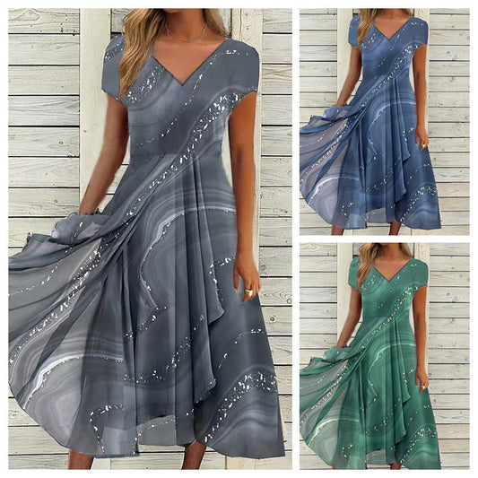 🎀 Laisvai krintanti maksi suknelė su V formos iškirpte-LT