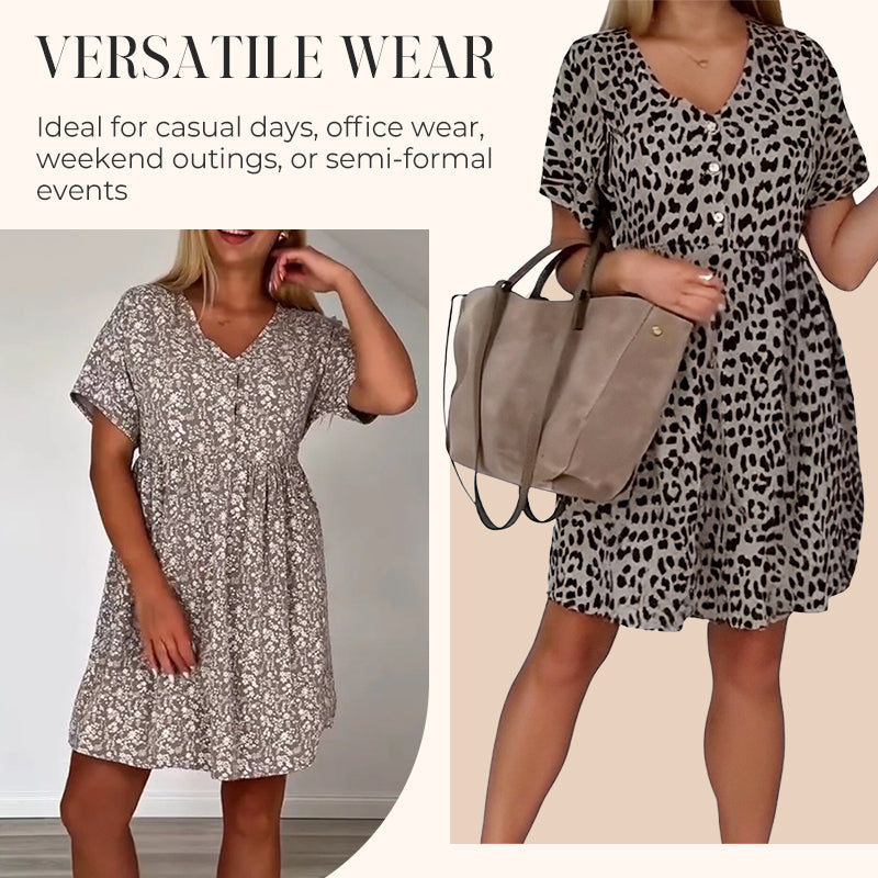 S-3XL】🌸Φόρεμα με κοντά μανίκια και λουλούδια-GR