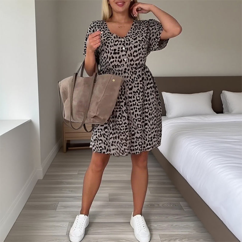 S-3XL】🌸Φόρεμα με κοντά μανίκια και λουλούδια-GR