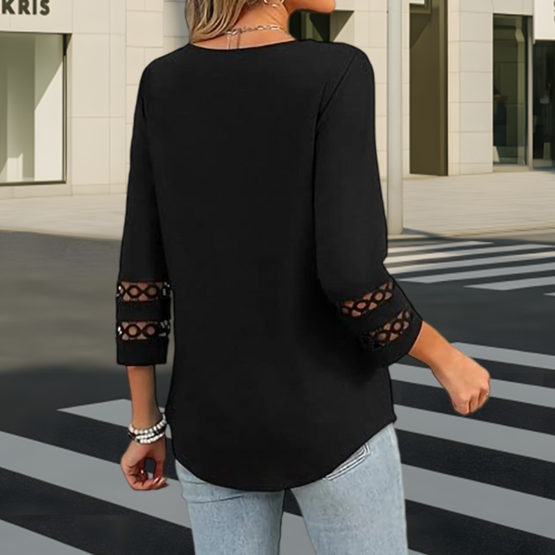 🌺[S-3XL]👚✨ Top clásico de color liso con escote en V y mangas 3/4-ES