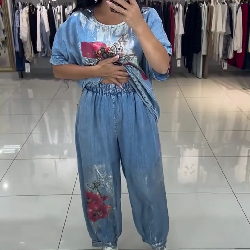 Moteriškas margintas komplektas, palaidinė ir kelnės-LT