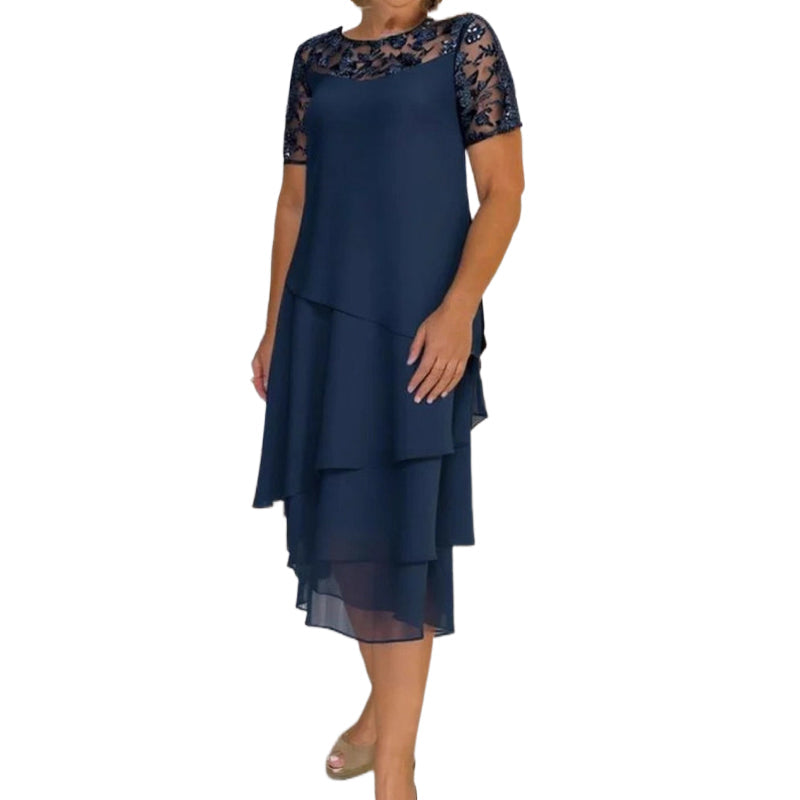 💖 [S-3XL] 👗✨️ Γυναικείο Φόρεμα Midi σε Α γραμμή με στρώσεις και διχτυωτό ύφασμα-GR