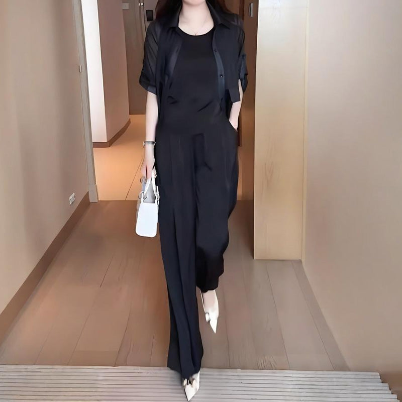 Γυναικείο σετ 3 τεμαχίων: πουκάμισο, γιλέκο και παντελόνι-GR