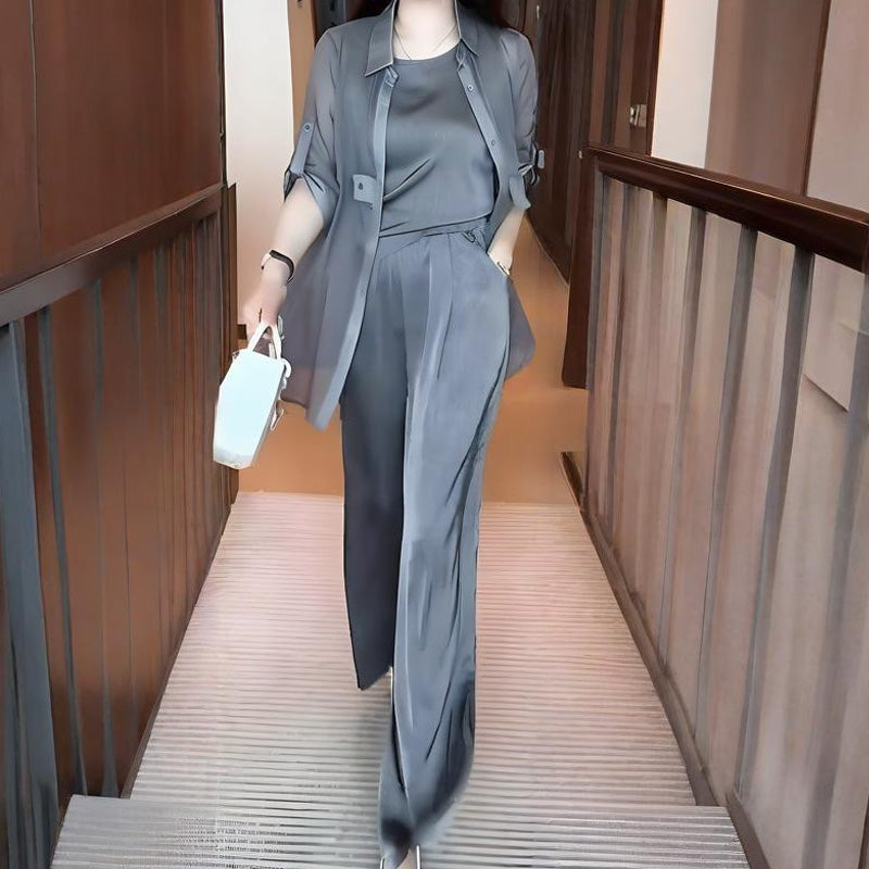 Γυναικείο σετ 3 τεμαχίων: πουκάμισο, γιλέκο και παντελόνι-GR