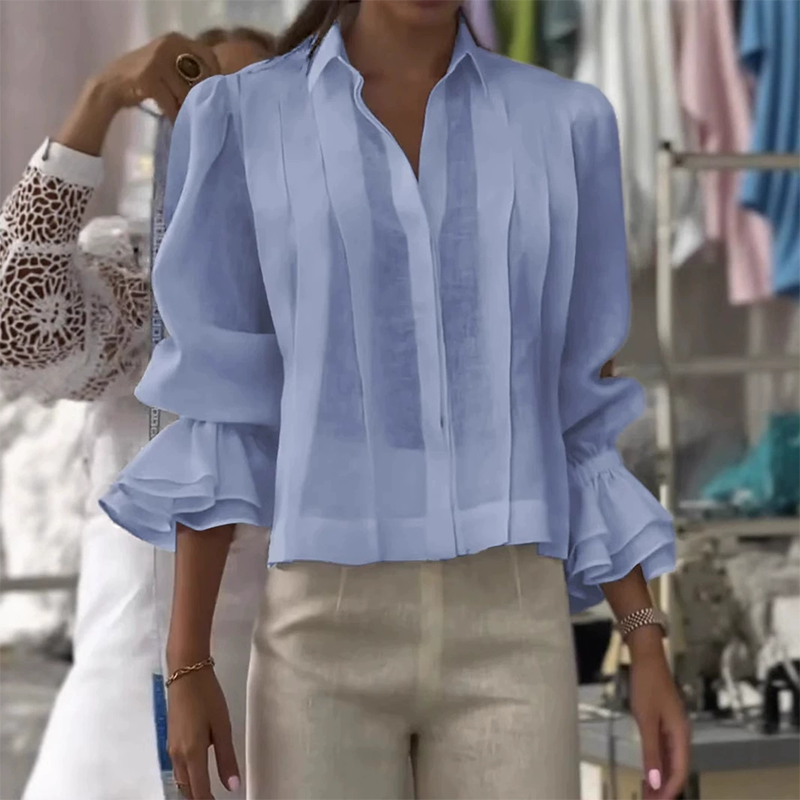 【S-3XL】✨🌼Camisa elegante con volantes y patrón plisado-ES