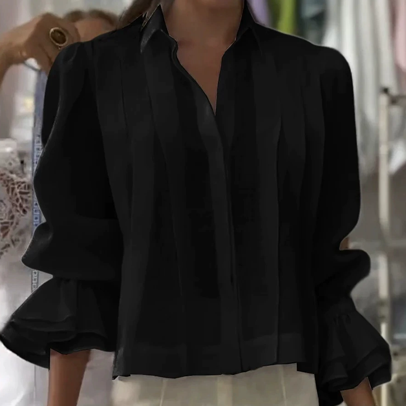 【S-3XL】✨🌼Camisa elegante con volantes y patrón plisado-ES