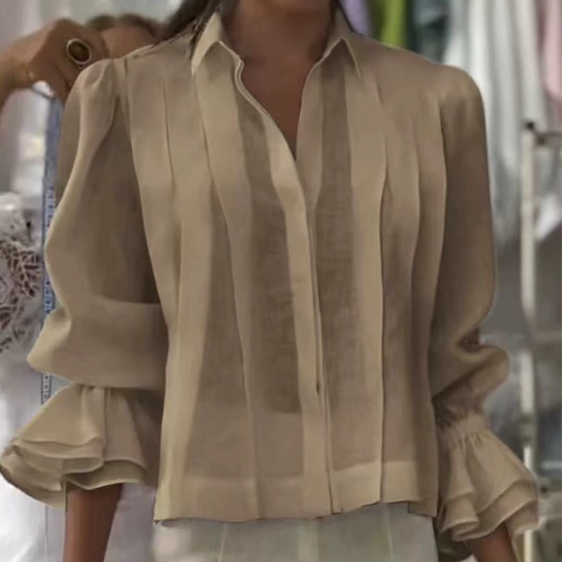 【S-3XL】✨🌼Camisa elegante con volantes y patrón plisado-ES