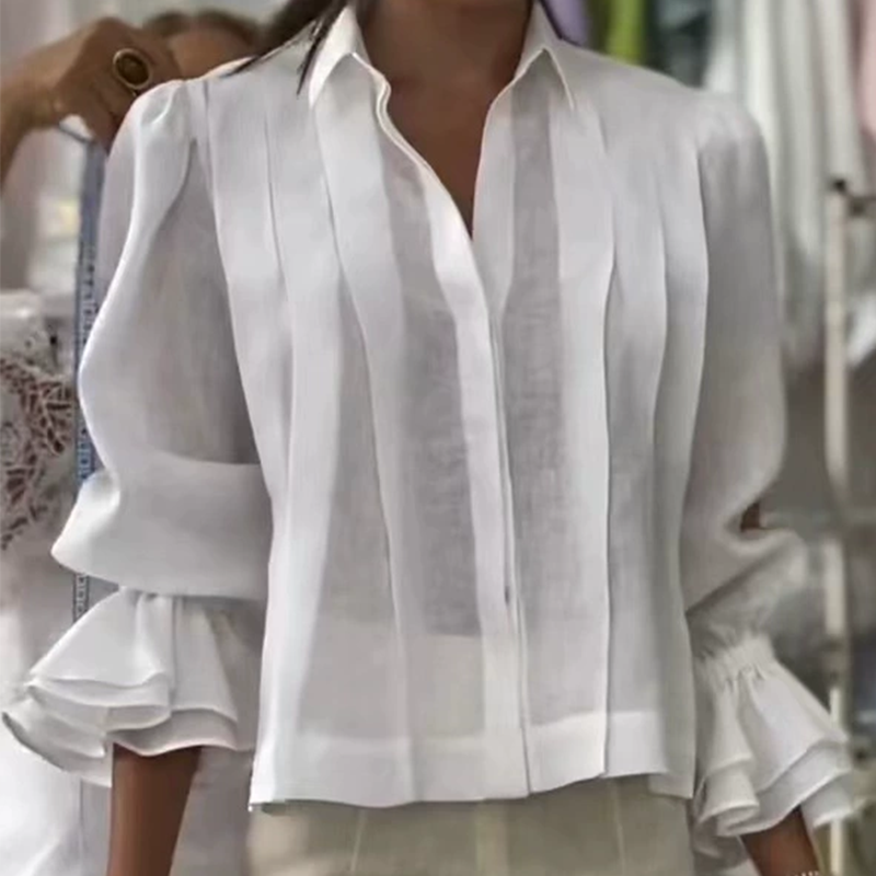 【S-3XL】✨🌼Camisa elegante con volantes y patrón plisado-ES