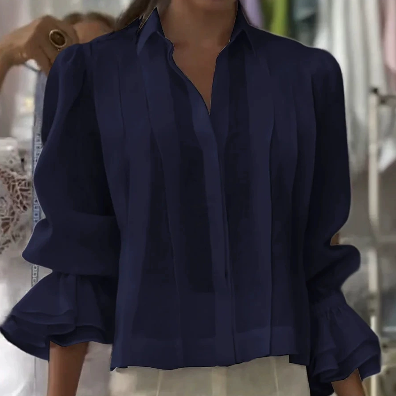 【S-3XL】✨🌼Camisa elegante con volantes y patrón plisado-ES