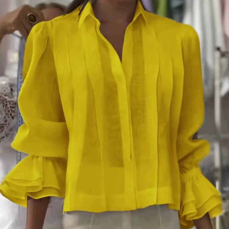 【S-3XL】✨🌼Camisa elegante con volantes y patrón plisado-ES