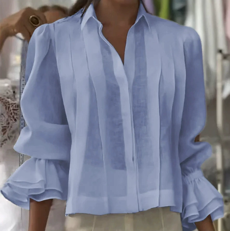 【S-3XL】✨🌼Camisa elegante con volantes y patrón plisado-ES