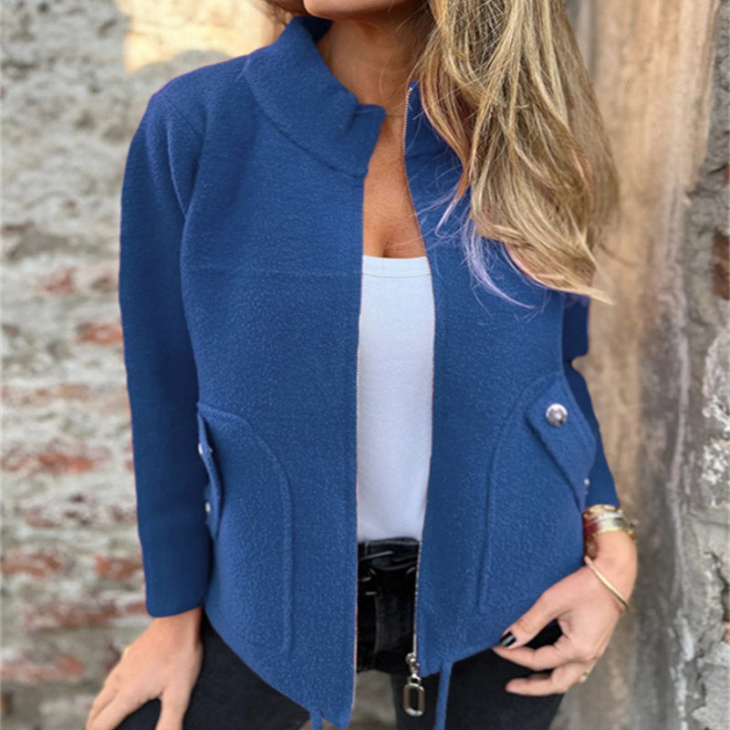 🧥 Sproščena jakna z visokim ovratnikom in zadrgo-SI