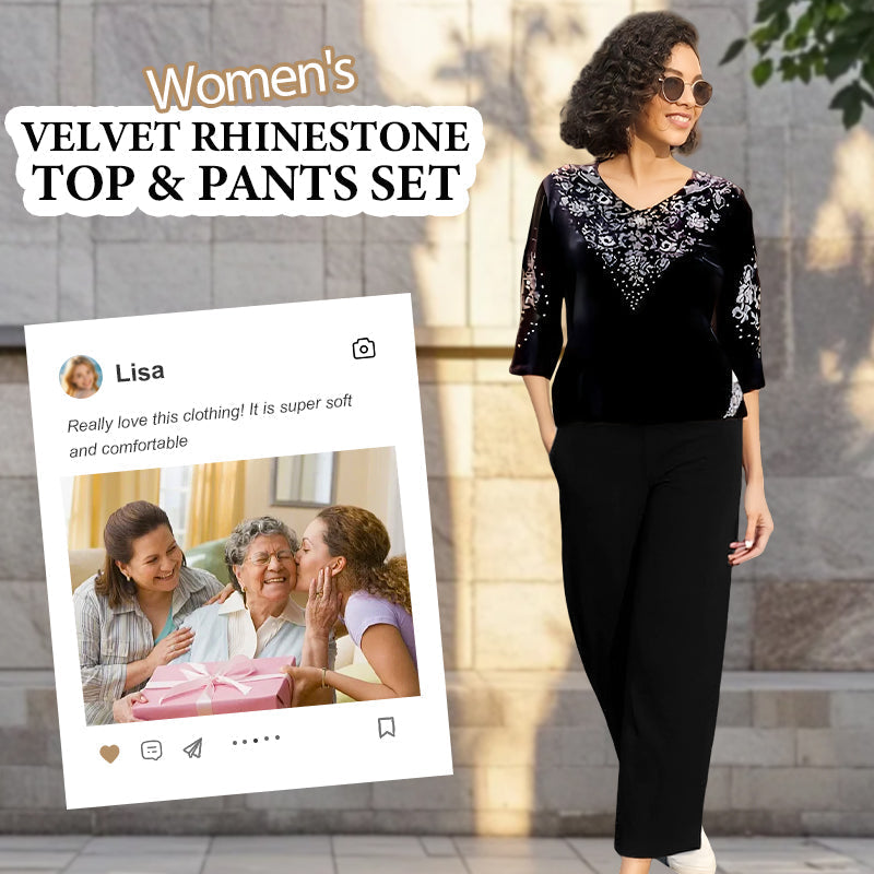 💞Γυναικείο βελούδινο τοπ και παντελόνι με στρας-GR