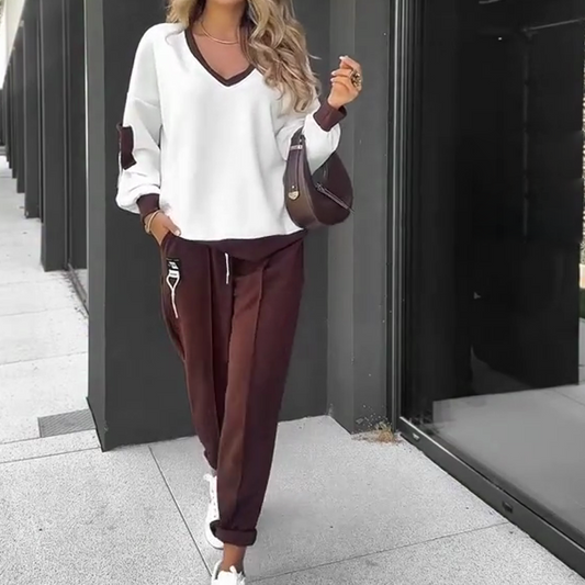 Conjunto de manga larga con bloques de color y pantalón deportivo-ES