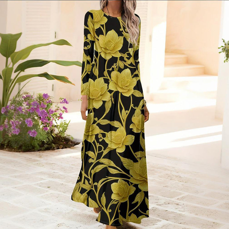 Moteriška suknelė ilgomis rankovėmis ir 3D spauda – LT