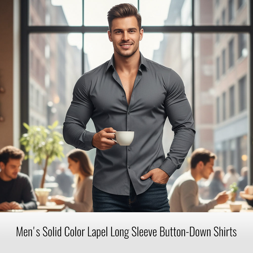 Camisa lisa de manga larga para hombre - material resistente a las arrugas-ES