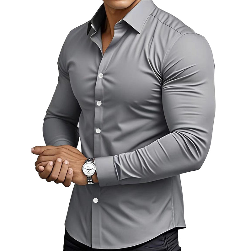 Camisa lisa de manga larga para hombre - material resistente a las arrugas-ES