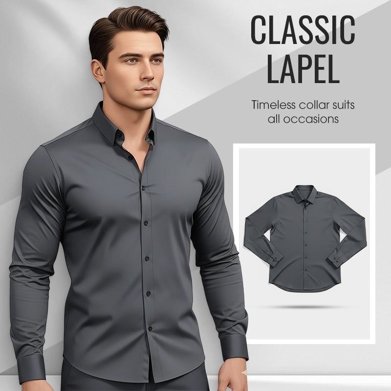 Camisa lisa de manga larga para hombre - material resistente a las arrugas-ES