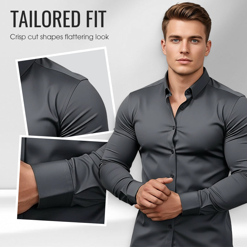 Camisa lisa de manga larga para hombre - material resistente a las arrugas-ES