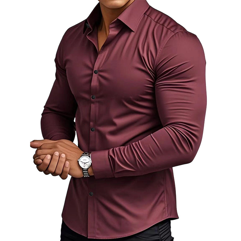 Camisa lisa de manga larga para hombre - material resistente a las arrugas-ES