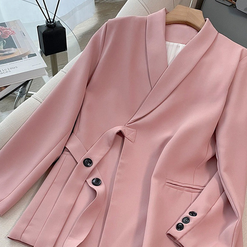 Conjunto de dos piezas para mujer: chaqueta con lazo frontal y pantalón de pierna ancha.-ES