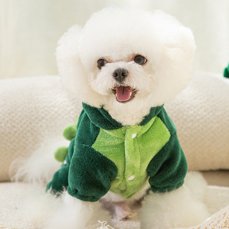 Mono de felpa cálido con capucha y motivo de dinosaurio-ES